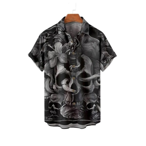2025 Halloween Skull Flower Unisex Hawaiian Shirt 1 2