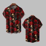 2025 Halloween Skull Flowers Hawaiian Shirt