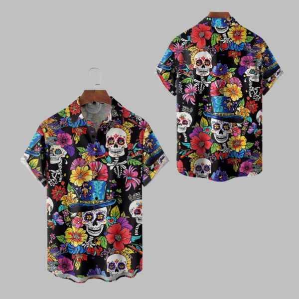 2025 Halloween Skull Hippie Hawaiian Shirt 1 1