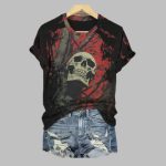 2025 Halloween Skull Totenkopf Aufdruck Shirt