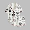 2025 Halloween Til Death Do We Party Tattoos Skeleton Wedding Tattoo Bridal Pajamas Set 1
