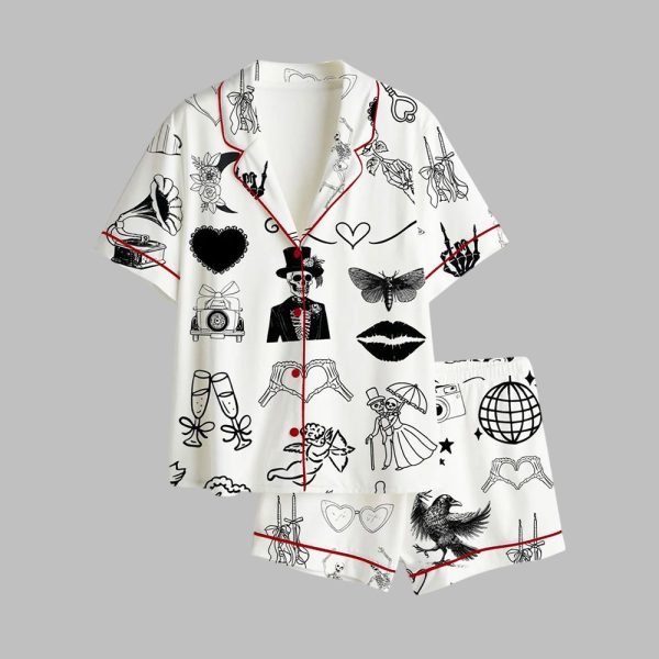 2025 Halloween Til Death Do We Party Tattoos Skeleton Wedding Tattoo Bridal Pajamas Set 1