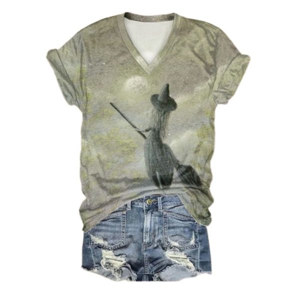 2025 Halloween Witch Print Short Sleeve T Shirt 1 2