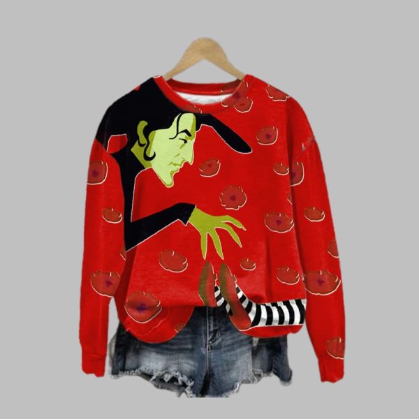 2025 Halloween Witch Printed Crew Neck Sweatshirt 2