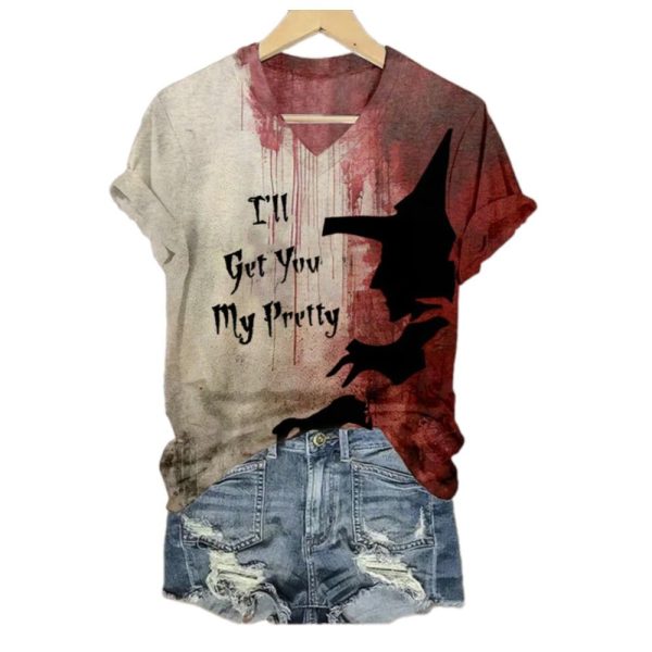 2025 Halloween Womens Blood Ill Get You My Pretty Print T Shirt 1 2
