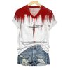 2025 Halloween Womens Bloodstain I Bleed Faith V Neck Short Sleeve T Shirt 1 2
