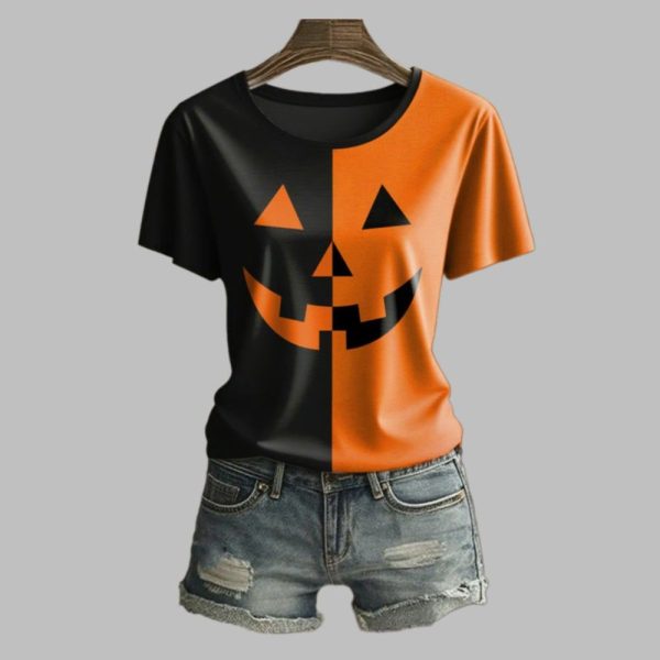 2025 Halloween Women's Casual Autumn Pumpkin Print T-Shirt