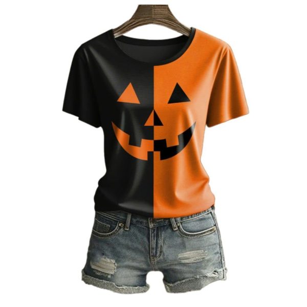 2025 Halloween Womens Casual Autumn Pumpkin Print T Shirt 1 2