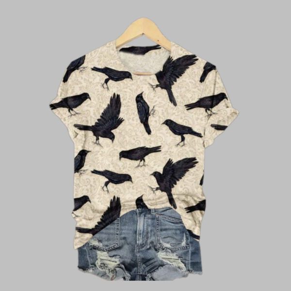 2025 Halloween Womens Crow Print T Shirt 1 1