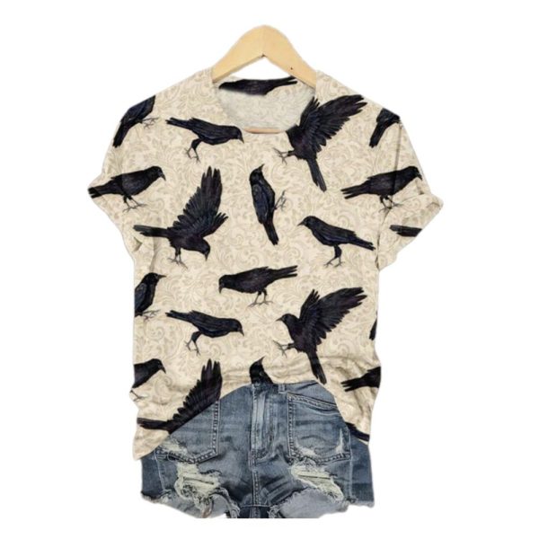2025 Halloween Womens Crow Print T Shirt 1 2