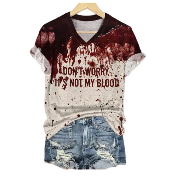 2025 Halloween Womens Dont Worry Its Not My Blood Printed T shirt 1 2