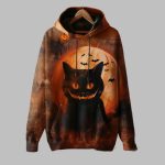 2025 Halloween Women's Gothic Black Cat Halloween Printed Hoodie