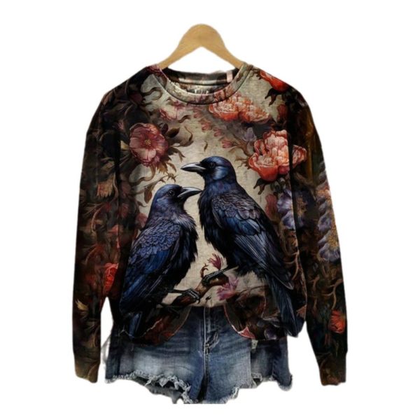 2025 Halloween Womens Halloween Crows Print Sweatshirt 1 2