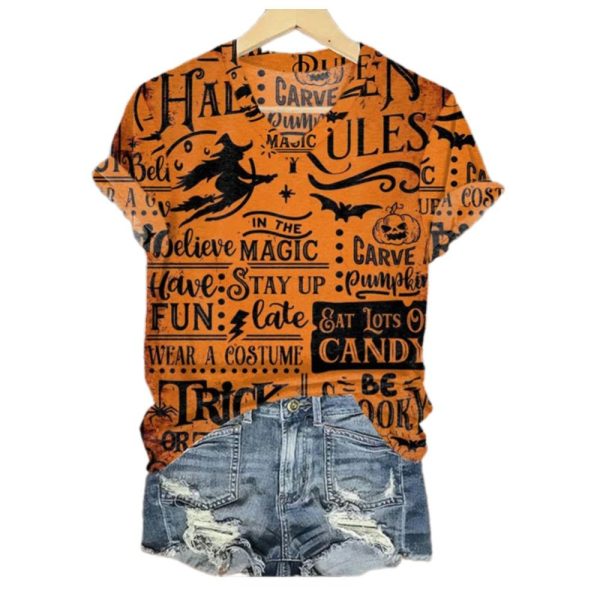 2025 Halloween Womens Halloween Printed V Neck T Shirt 1 2