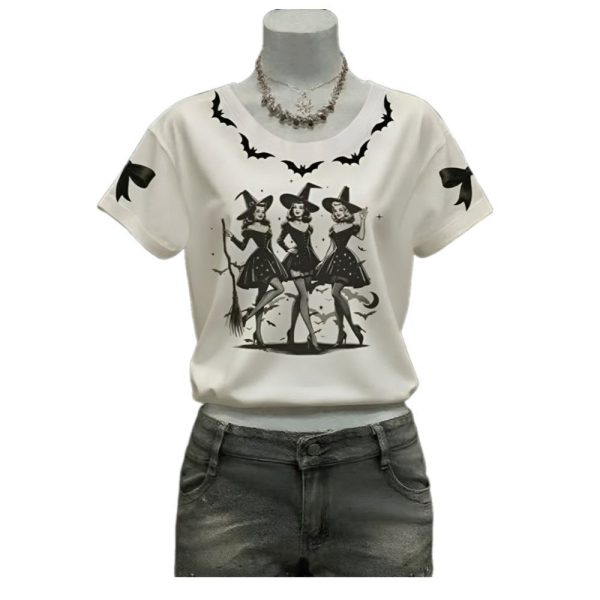 2025 Halloween Womens Halloween Witch Print T shirt 1 2