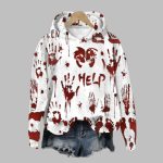2025 Halloween Women's Help Bloody Printed Hoodie