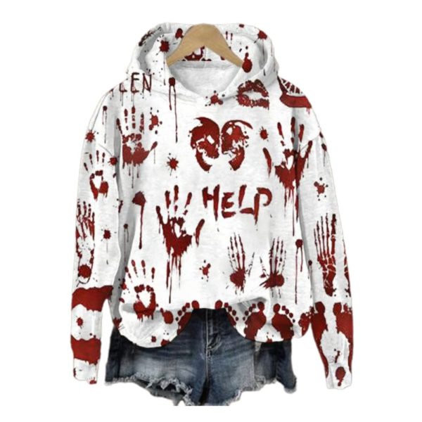 2025 Halloween Womens Help Bloody Printed Sweatshirt 1 2