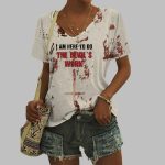 2025 Halloween Women's I Am Here To Do The Devil's Work Print V Neck T-shirt