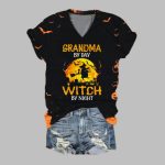 2025 Halloween Women's I'm The Grandma Witch By Night Print T-Shirt