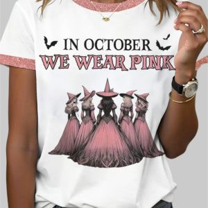 2025 Halloween Women's In October We Wear Pink Print T-Shirt