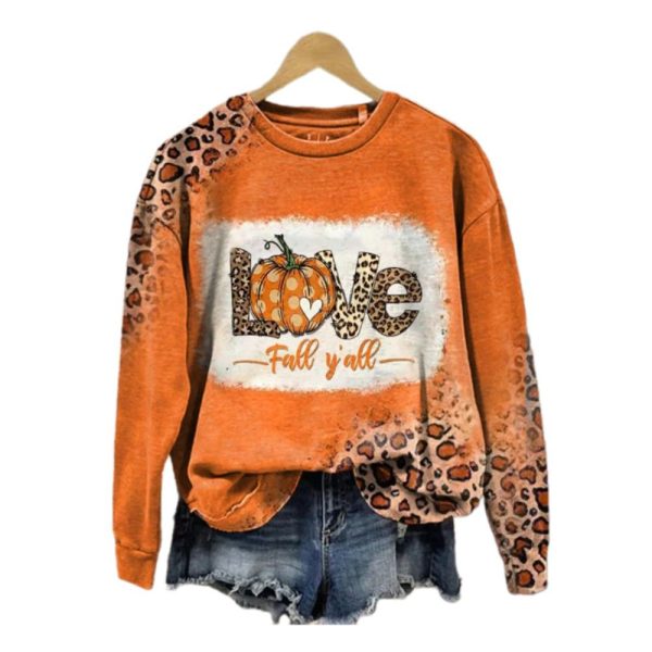 2025 Halloween Womens Love Fall Yall Print Casual Sweater 1 2