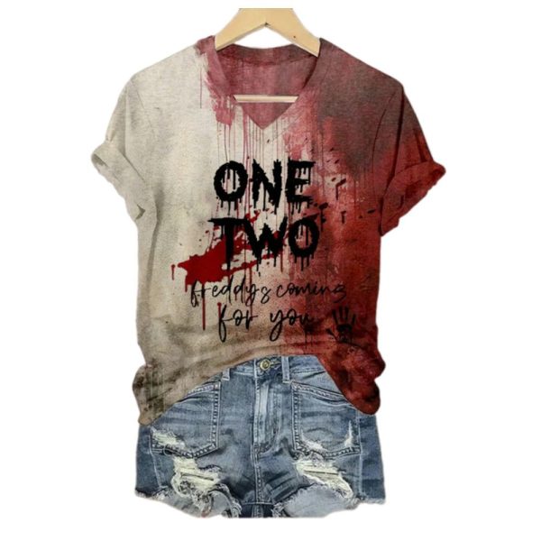 2025 Halloween Womens One Two Freddys Coming For You Print T shirt 1 2