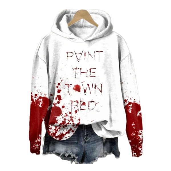 2025 Halloween Womens Paint The Town Red Print Hoodie 1 2