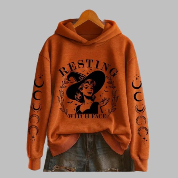 2025 Halloween Women's Resting Witch Face Print Sweatshirt