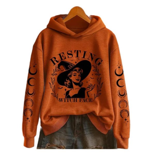 2025 Halloween Womens Resting Witch Face Print Sweatshirt 1 2