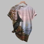 2025 Halloween Women's Retro Dark Crow Print T-shirt