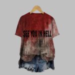2025 Halloween Women's See You In Hell Blood Stain Print T-Shirt