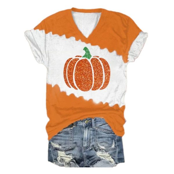 2025 Halloween Womens Sequin Pumpkin Print T Shirt 1 2