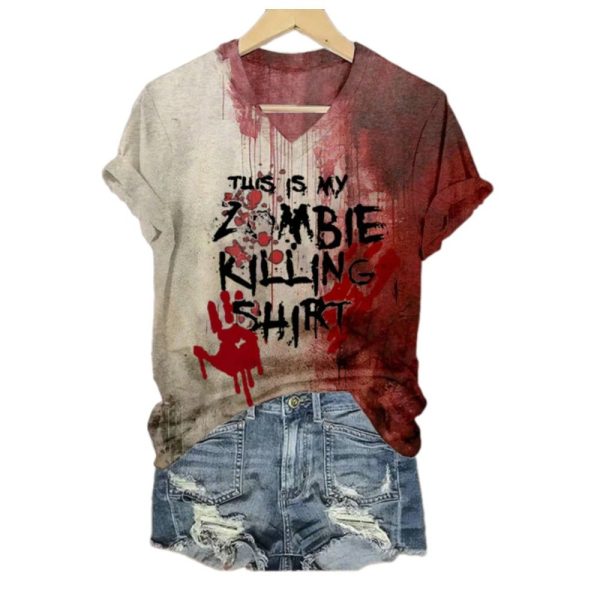 2025 Halloween Womens This Is My Zombie Killing Shirt Bloody T Shirt 1 2