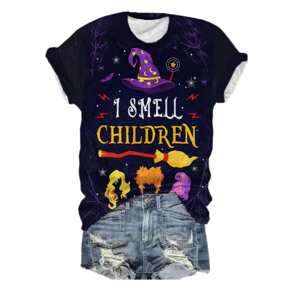 2025 Halloween Women's Three Witches Halloween I Smell Children Print Short Sleeve T-Shirt 2 2025 Halloween Womens Three Witches Halloween I Smell Children Print Short Sleeve T Shirt 1 2