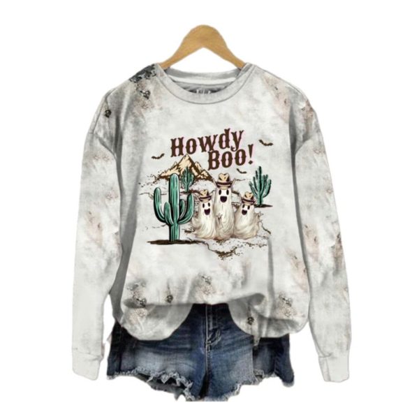 2025 Halloween Womens Western Howdy Boo Print Sweatshirt 1 2
