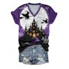 2025 Halloween Womens Witch Print Short Sleeve T Shirt 1 2