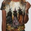 2025 Halloween Womens Witch Print T Shirt