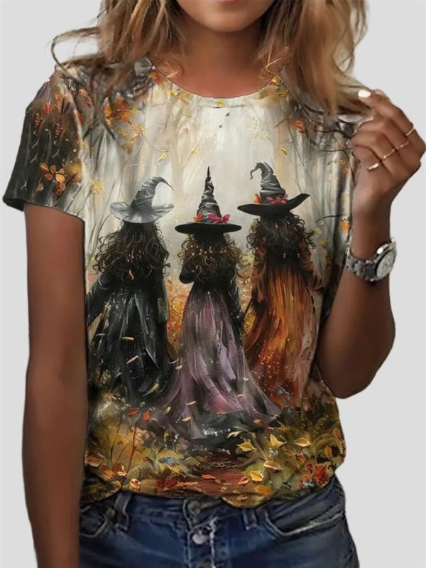 2025 Halloween Womens Witch Print T Shirt