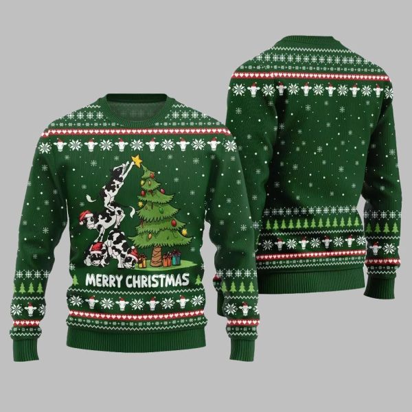 2025 Merry Christmas Cow Ugly Christmas Sweater 1