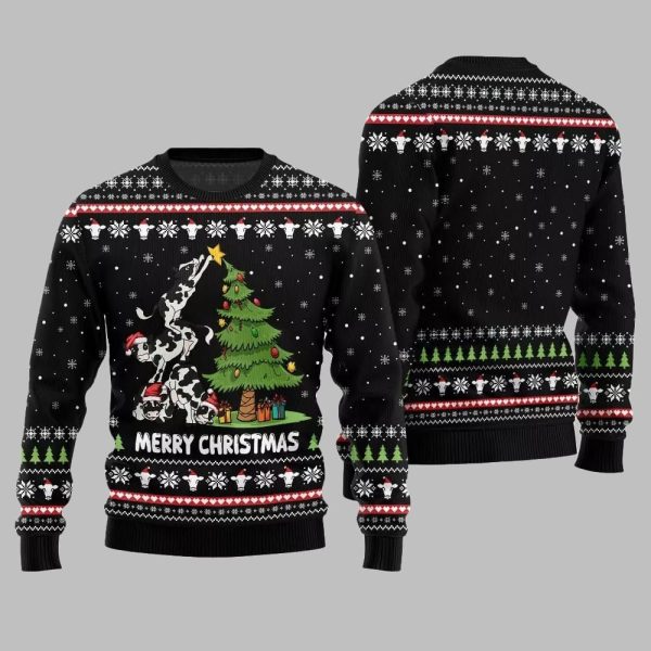 2025 Merry Christmas Cow Ugly Christmas Sweater 3
