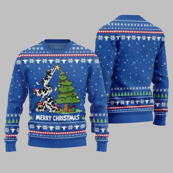 2025 Merry Christmas Cow Ugly Christmas Sweater 4