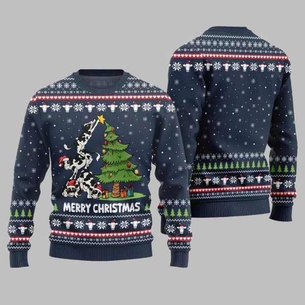 2025 Merry Christmas Cow Ugly Christmas Sweater 5