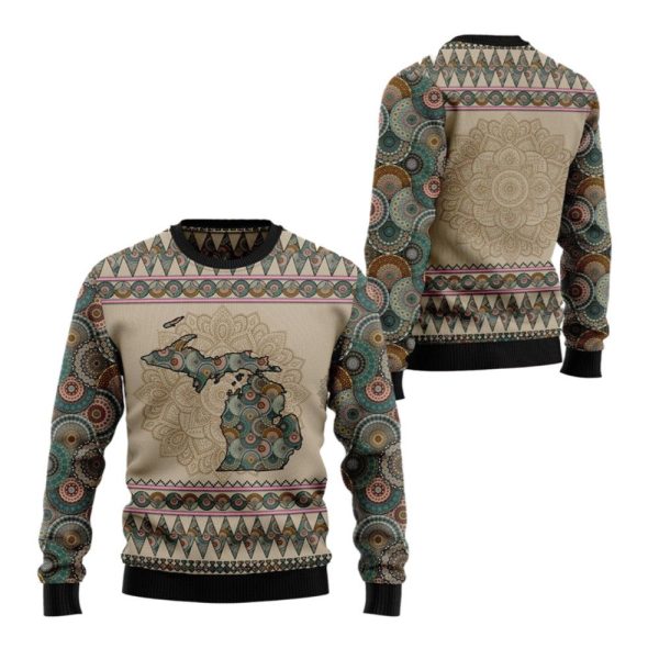 2025 Michigan Mandala Ugly Christmas Sweater 1 2
