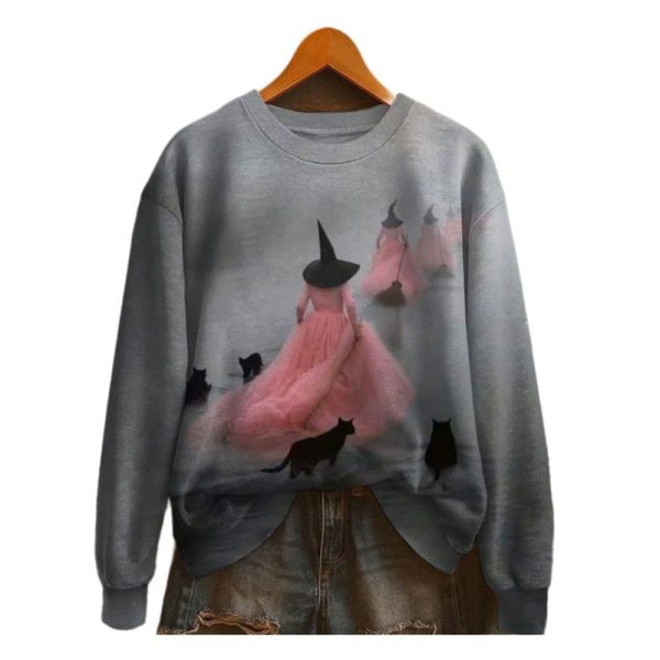 2025 Womens Halloween Print Crew Neck Sweatshirt 1 2