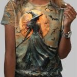 2025 Women's Halloween Witch Print T-Shirt