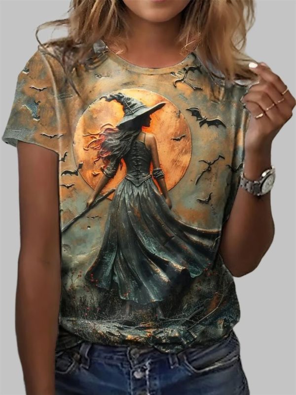 2025 Women's Halloween Witch Print T-Shirt