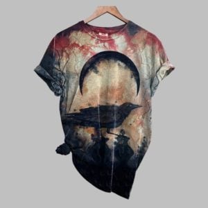 2025 Halloween Women's Dark Halloween Crow Print T-shirt