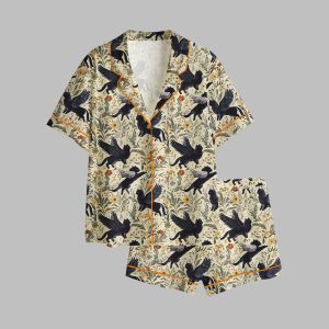 Mythical Black Cats Botanicals Pajama Set 1