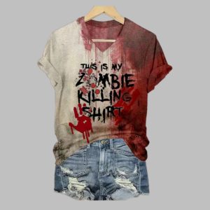 2025 Halloween Women's This Is My Zombie Killing Shirt Bloody T-Shirt