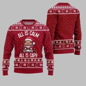 2025 Christmas All Is Calm Capybara Ugly Christmas Sweater 1